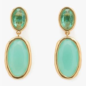 High Shine Double Drop Gold and Aqua Earrings